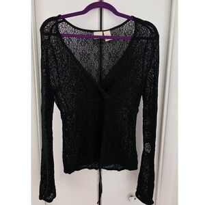 Vintage 90s Black Lace Top With Tie in Back
